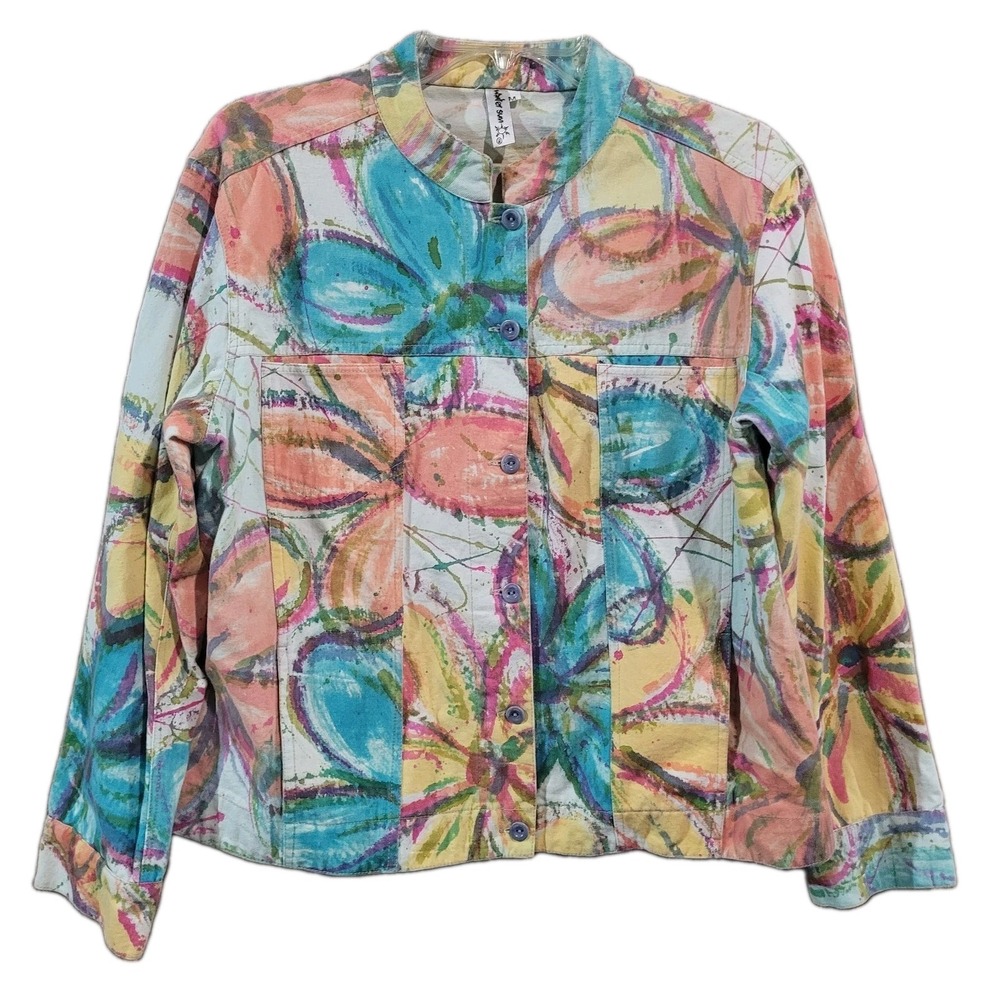 Winter Sun Floral Jacket Size M Multicolor Art to Wear Maximalist 100% Cotton